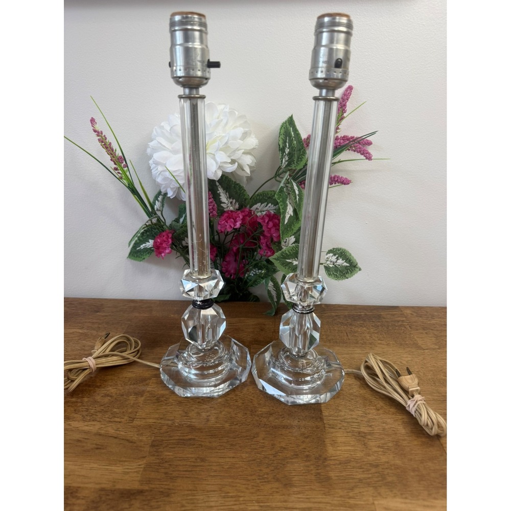 Vintage Cut Glass Table Lamps Pair Mid‎ Century Lighting